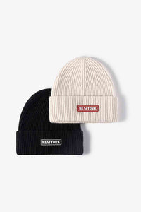 Thumbnail for NEWYORK Patch Rib-Knit Cuffed Beanie