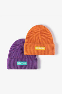 Thumbnail for NEWYORK Patch Rib-Knit Cuffed Beanie