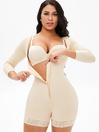 Thumbnail for Full Size Zip Up Lace Detail Long Sleeve Shapewear
