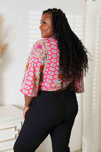 Thumbnail for Double Take Tie Hem V-Neck Three-Quarter Sleeve Blouse