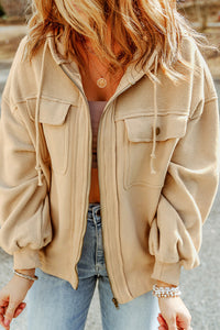 Thumbnail for Zip-Up Drawstring Hooded Jacket