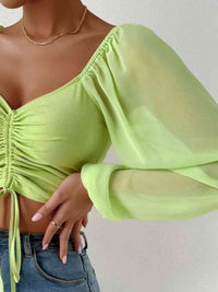 Thumbnail for Drawstring Sweetheart Neck Cropped Top