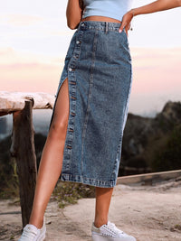 Thumbnail for Button Down Denim Skirt