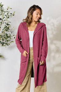 Thumbnail for Basic Bae Full Size Ribbed Open Front Long Sleeve Cardigan