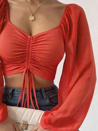 Thumbnail for Drawstring Sweetheart Neck Cropped Top