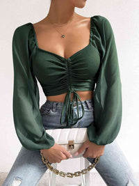 Thumbnail for Drawstring Sweetheart Neck Cropped Top