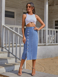 Thumbnail for Button Down Denim Skirt