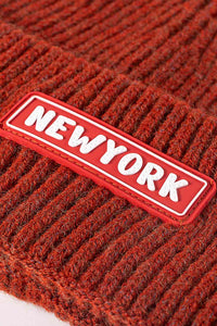Thumbnail for NEWYORK Patch Rib-Knit Cuffed Beanie