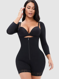 Thumbnail for Full Size Zip Up Lace Detail Long Sleeve Shapewear