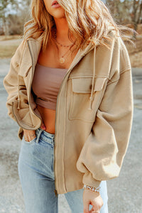 Thumbnail for Zip-Up Drawstring Hooded Jacket