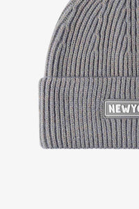 Thumbnail for NEWYORK Patch Rib-Knit Cuffed Beanie