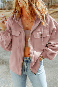 Thumbnail for Zip-Up Drawstring Hooded Jacket