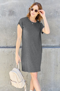 Thumbnail for Basic Bae Full Size Round Neck Short Sleeve Dress with Pockets