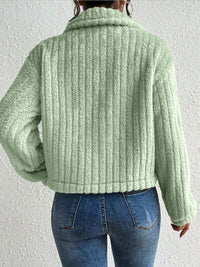 Thumbnail for Fuzzy Button Up Collared Neck Jacket