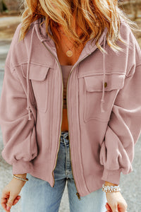 Thumbnail for Zip-Up Drawstring Hooded Jacket