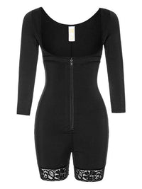 Thumbnail for Full Size Zip Up Lace Detail Long Sleeve Shapewear