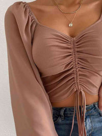 Thumbnail for Drawstring Sweetheart Neck Cropped Top