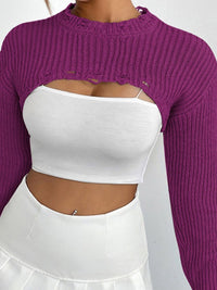 Thumbnail for Distressed Long Sleeve Cropped Sweater