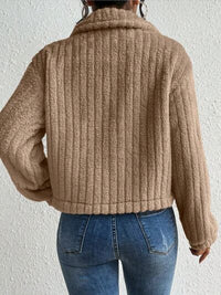 Thumbnail for Fuzzy Button Up Collared Neck Jacket