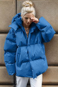 Thumbnail for Pocketed Zip Up Hooded Puffer Jacket