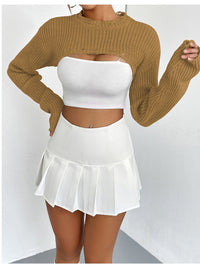 Thumbnail for Distressed Long Sleeve Cropped Sweater