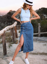Thumbnail for Button Down Denim Skirt