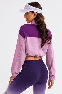 Thumbnail for Contrast Drawstring Zip Up Jacket