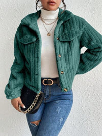 Thumbnail for Fuzzy Button Up Collared Neck Jacket