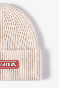 Thumbnail for NEWYORK Patch Rib-Knit Cuffed Beanie