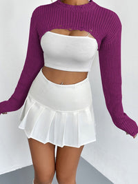 Thumbnail for Distressed Long Sleeve Cropped Sweater