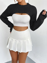 Thumbnail for Distressed Long Sleeve Cropped Sweater