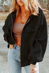 Thumbnail for Zip-Up Drawstring Hooded Jacket