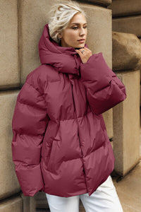 Thumbnail for Pocketed Zip Up Hooded Puffer Jacket