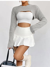Thumbnail for Distressed Long Sleeve Cropped Sweater