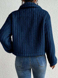 Thumbnail for Fuzzy Button Up Collared Neck Jacket