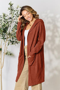 Thumbnail for Basic Bae Full Size Ribbed Open Front Long Sleeve Cardigan