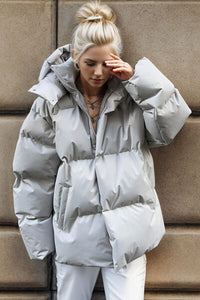 Thumbnail for Pocketed Zip Up Hooded Puffer Jacket