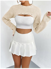 Thumbnail for Distressed Long Sleeve Cropped Sweater
