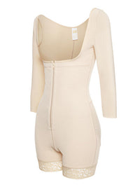 Thumbnail for Full Size Zip Up Lace Detail Long Sleeve Shapewear