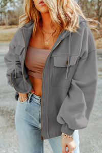 Thumbnail for Zip-Up Drawstring Hooded Jacket