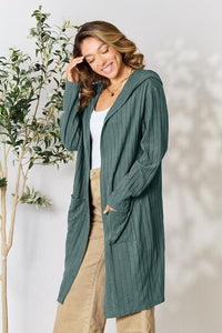 Thumbnail for Basic Bae Full Size Ribbed Open Front Long Sleeve Cardigan