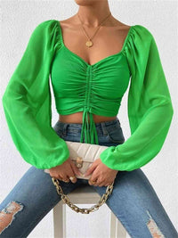 Thumbnail for Drawstring Sweetheart Neck Cropped Top