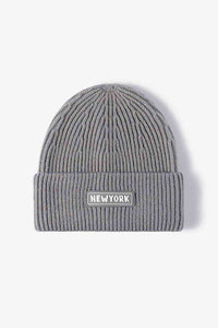 Thumbnail for NEWYORK Patch Rib-Knit Cuffed Beanie