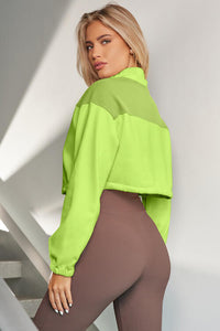 Thumbnail for Contrast Drawstring Zip Up Jacket