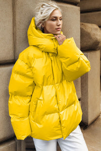 Thumbnail for Pocketed Zip Up Hooded Puffer Jacket