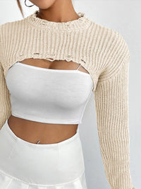 Thumbnail for Distressed Long Sleeve Cropped Sweater