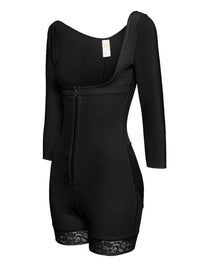 Thumbnail for Full Size Zip Up Lace Detail Long Sleeve Shapewear