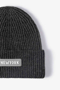 Thumbnail for NEWYORK Patch Rib-Knit Cuffed Beanie