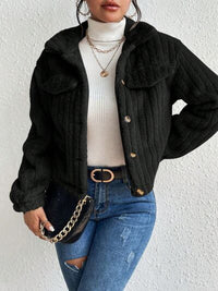 Thumbnail for Fuzzy Button Up Collared Neck Jacket