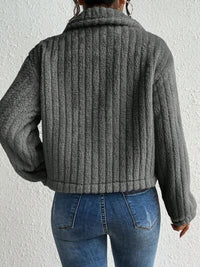 Thumbnail for Fuzzy Button Up Collared Neck Jacket